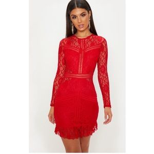Red Lace Body Con Dress